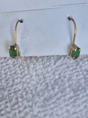 10k Gold Hook Earrings with Green Oval Stones